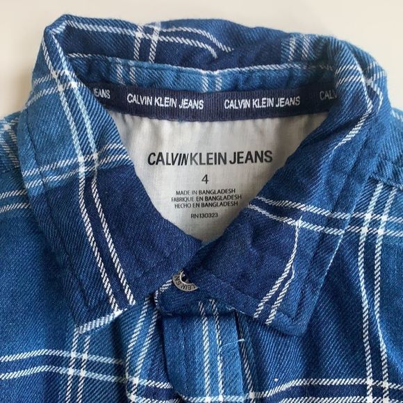 Calvin Klein Jeans Plaid Button Up Boys Shirt sz 4 - Picture 3 of 5
